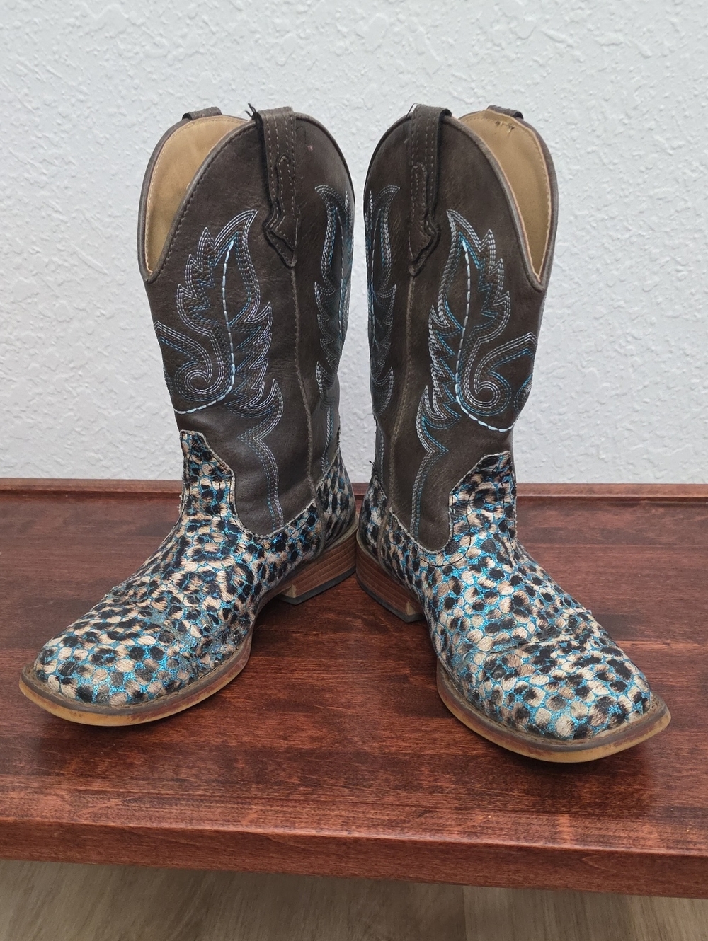 Roper Brown and Turquoise Patterned Kids Western Boots